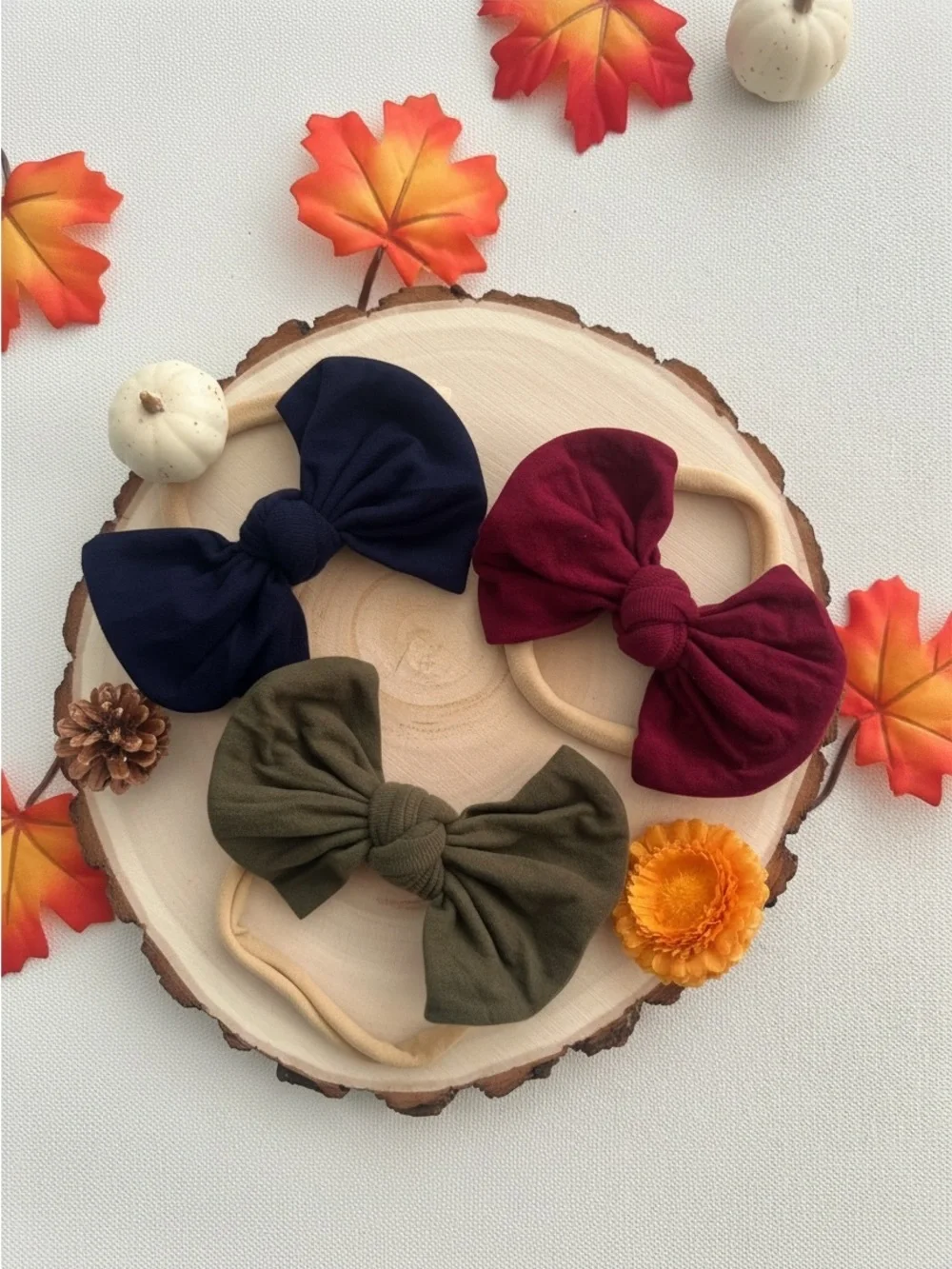 Baby Girl The 3-Piece Autumn Bundle Nylon Handmade Knotted headband